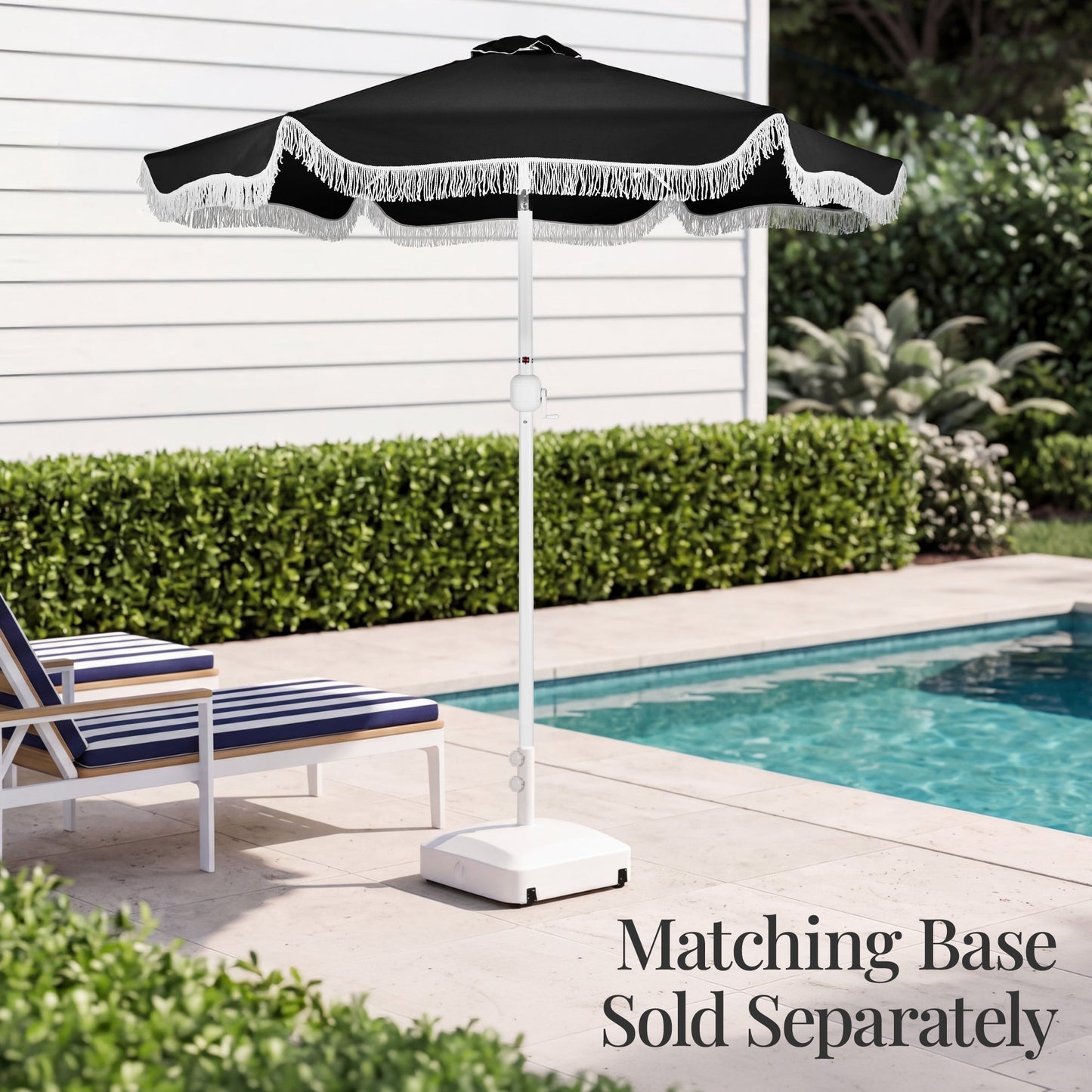 9ft Boho Fringe Umbrella  Tilt, UPF50+, Steel Pole