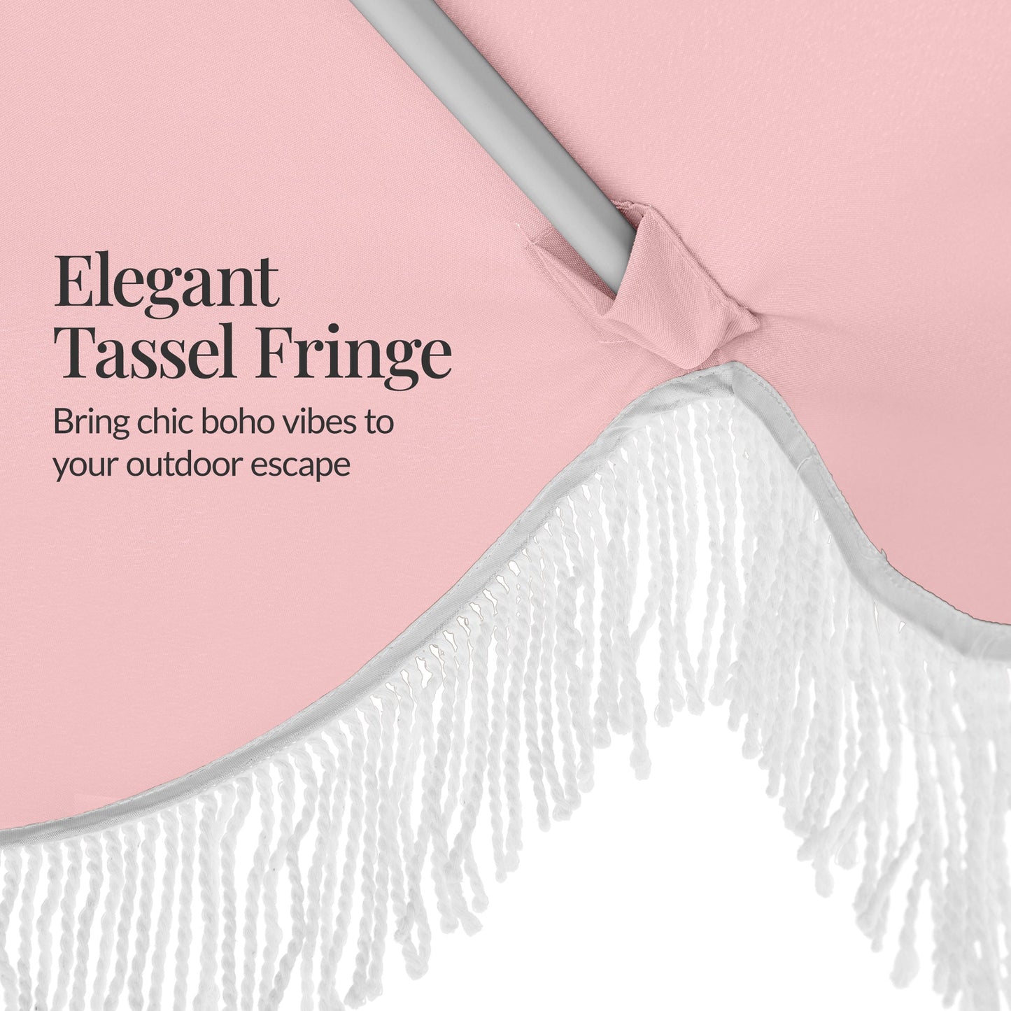 9ft Boho Fringe Umbrella  Tilt, UPF50+, Steel Pole