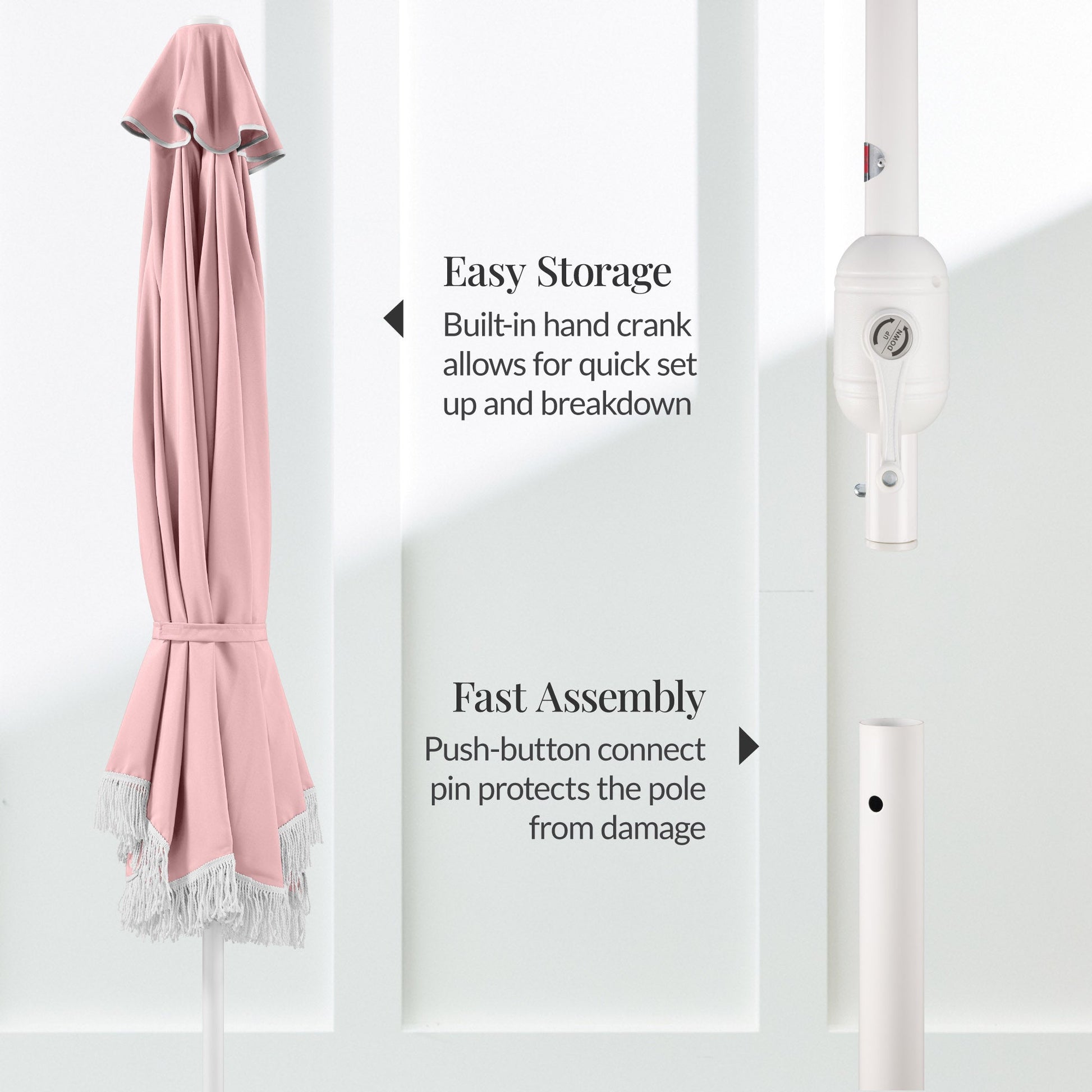 9ft Boho Fringe Umbrella  Tilt, UPF50+, Steel Pole