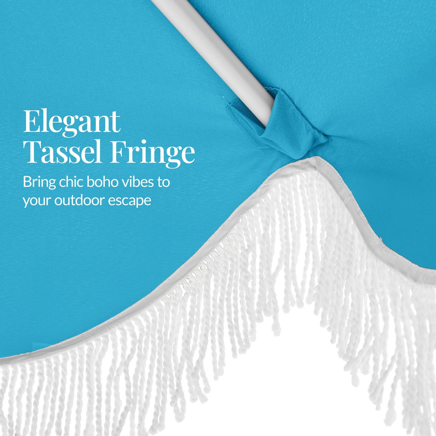 9ft Boho Fringe Umbrella  Tilt, UPF50+, Steel Pole