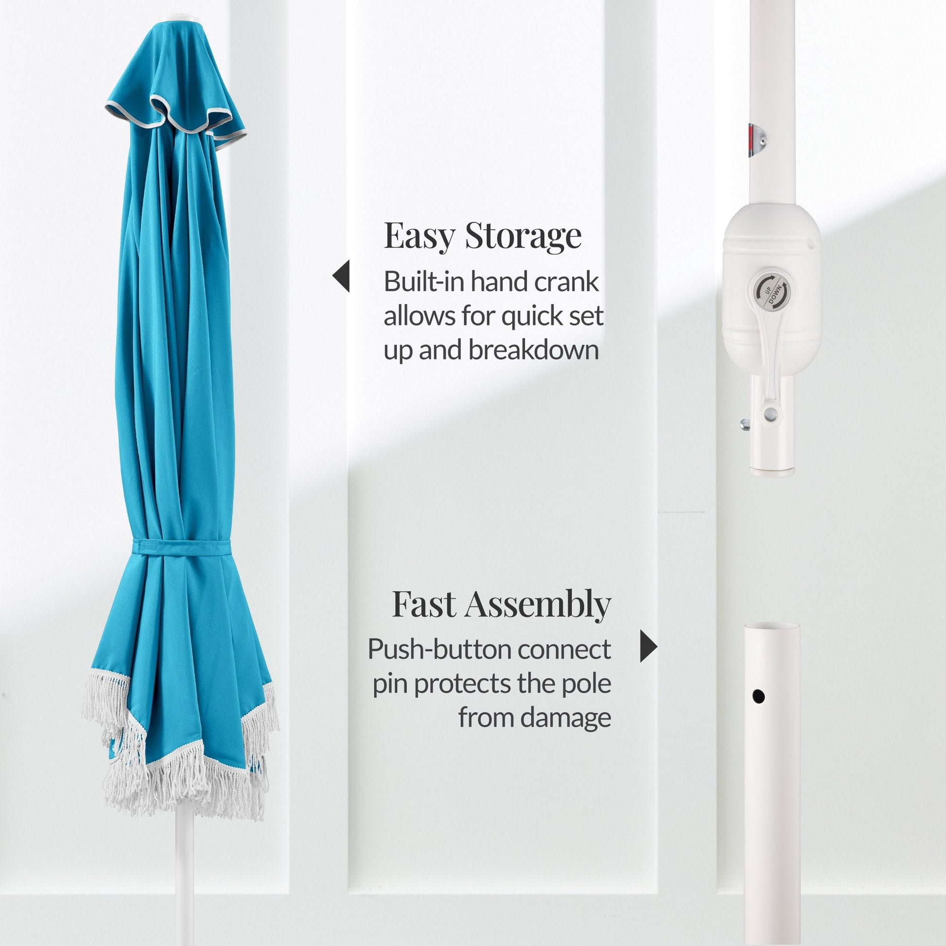 9ft Boho Fringe Umbrella  Tilt, UPF50+, Steel Pole