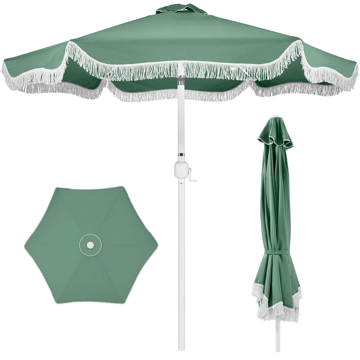 9ft Boho Fringe Umbrella  Tilt, UPF50+, Steel Pole
