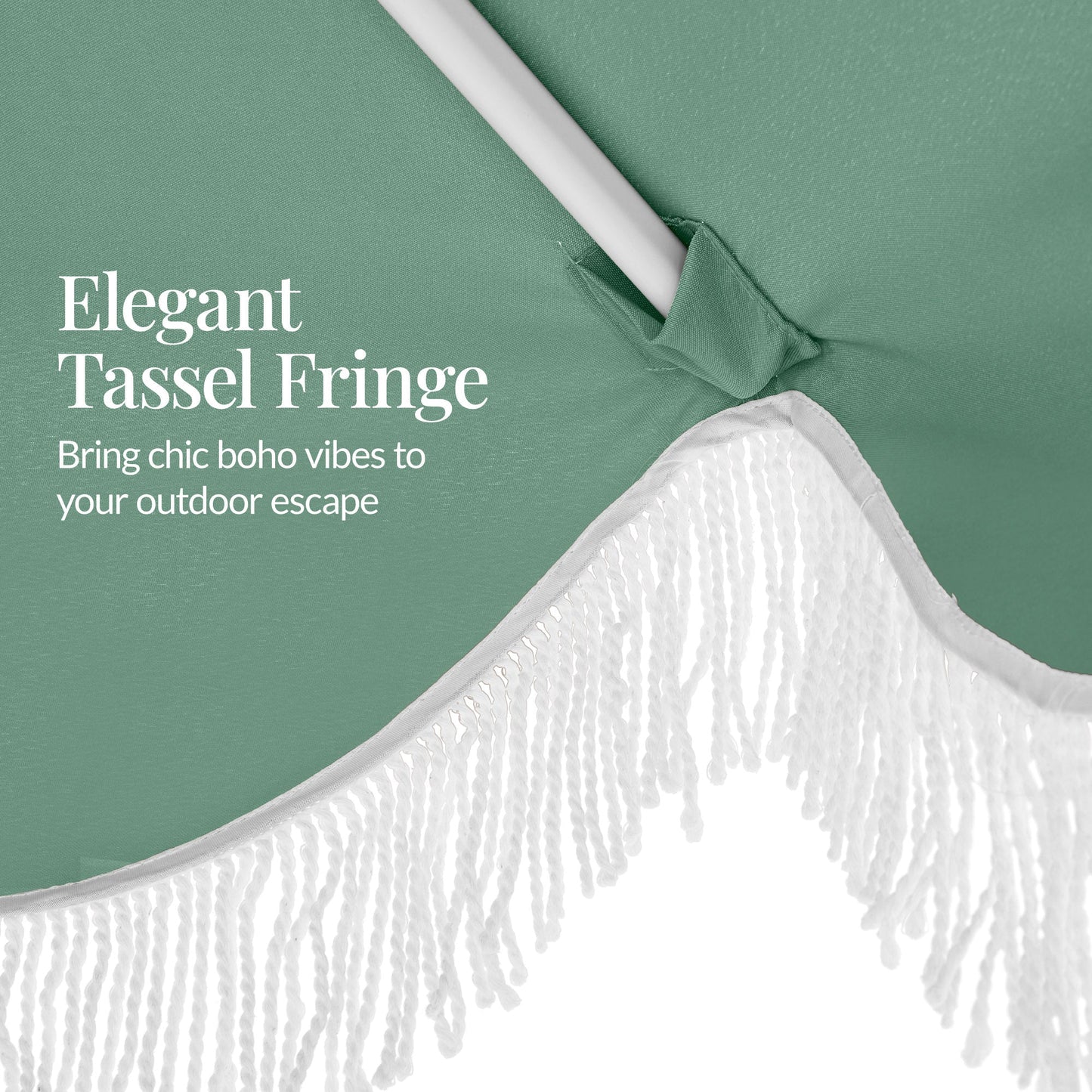 9ft Boho Fringe Umbrella  Tilt, UPF50+, Steel Pole