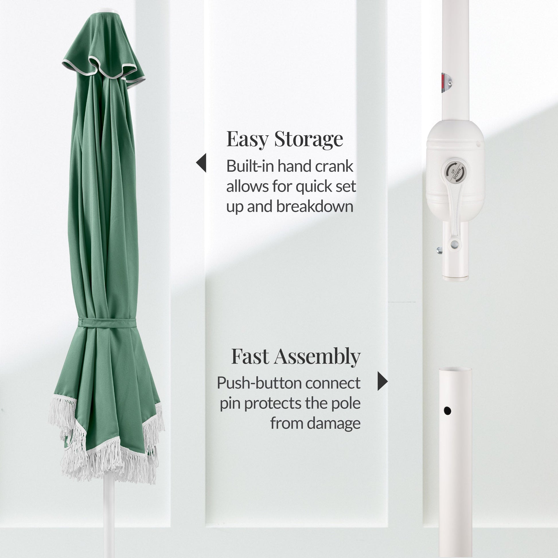 9ft Boho Fringe Umbrella  Tilt, UPF50+, Steel Pole