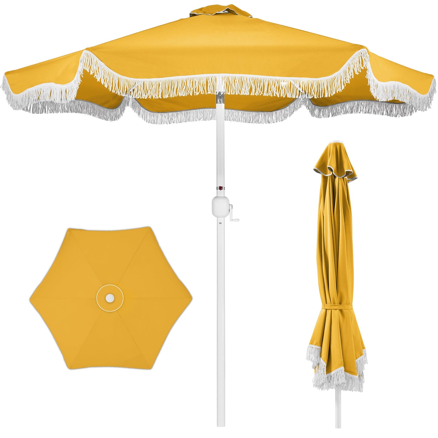 9ft Boho Fringe Umbrella  Tilt, UPF50+, Steel Pole