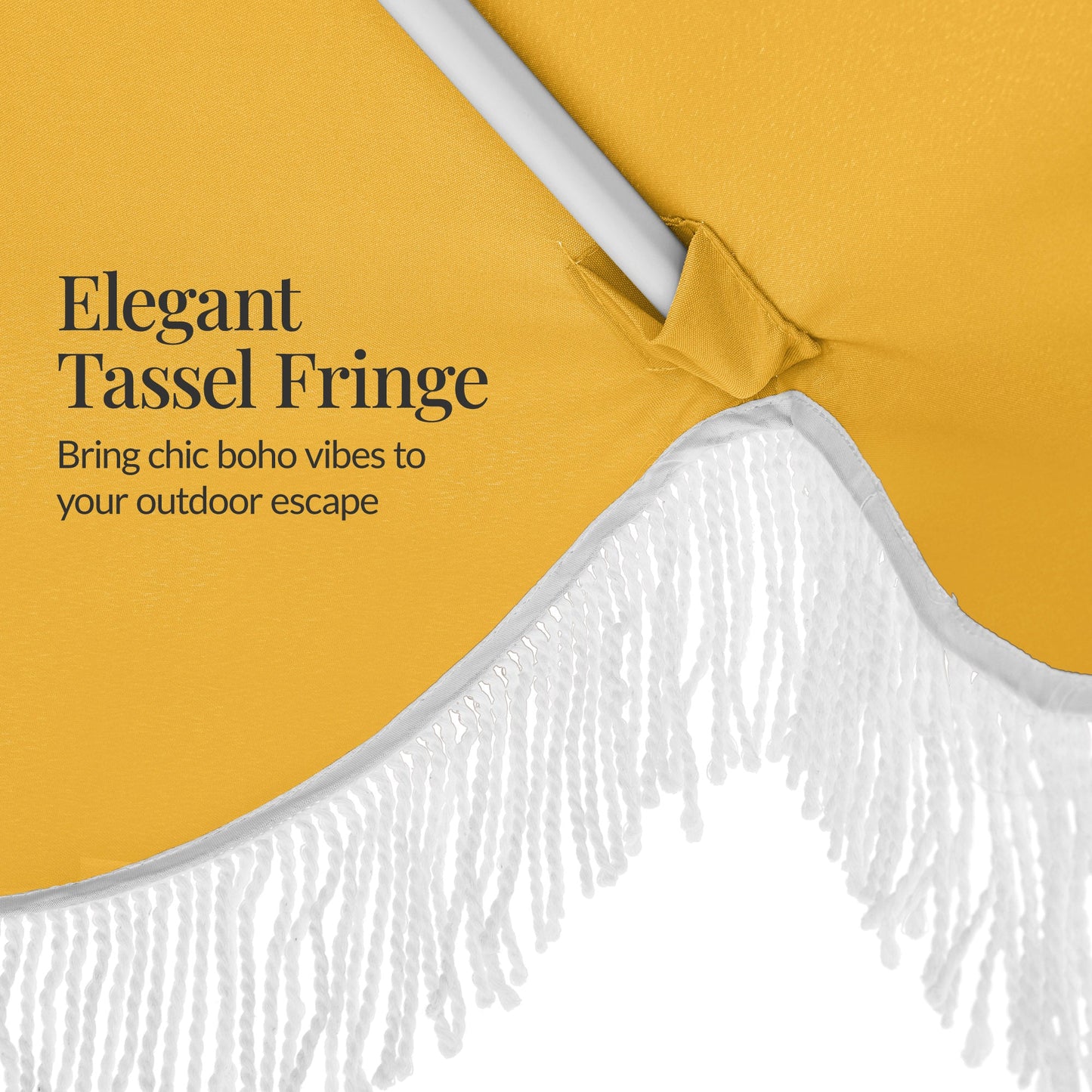 9ft Boho Fringe Umbrella  Tilt, UPF50+, Steel Pole