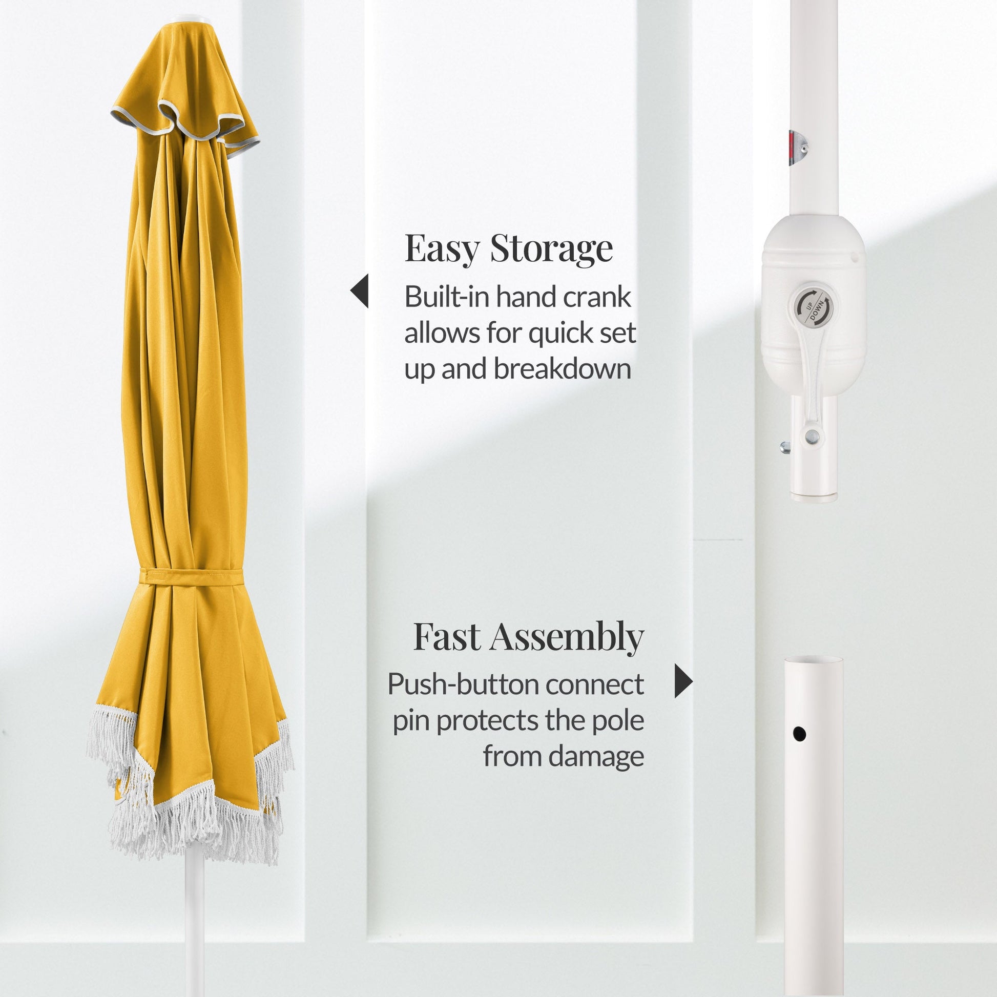 9ft Boho Fringe Umbrella  Tilt, UPF50+, Steel Pole